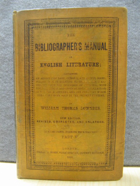 English　The　(Volume　Manual　V　Bibliographer's　Part　Literature,　of　III,　Part　I)