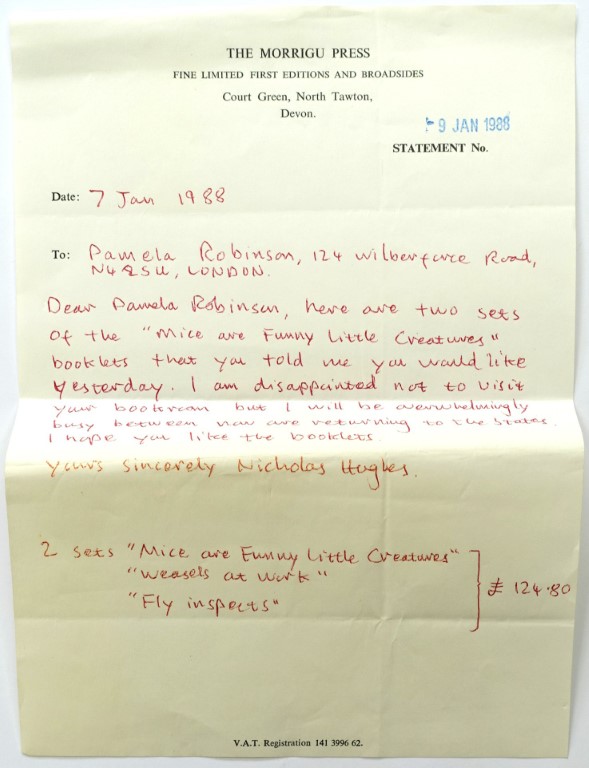 Letter Invoice from Nicholas Hughes