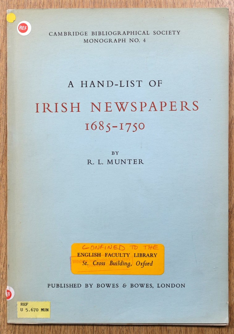A Hand-List of Irish Newspapers 1685-1750