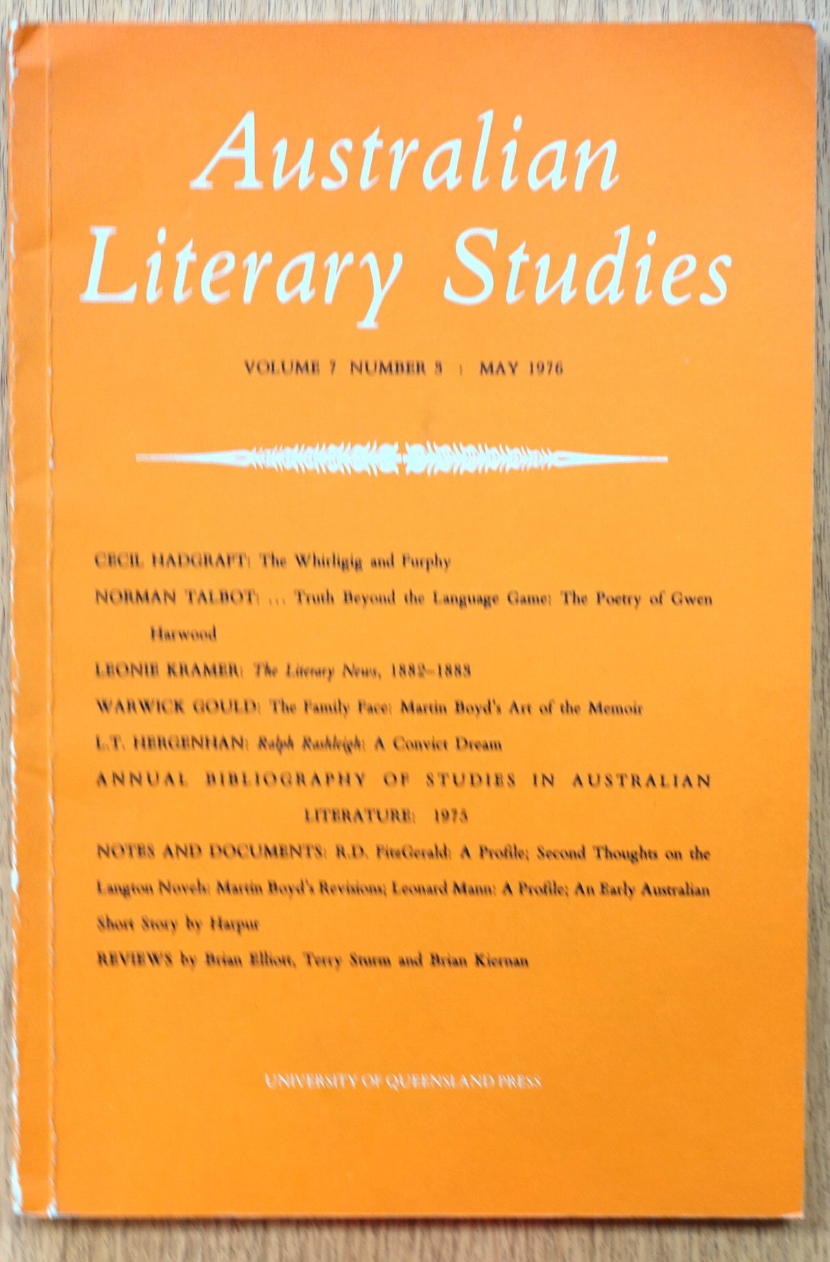 Australian Literary Studies, Volume 7, Number 3, May 1976